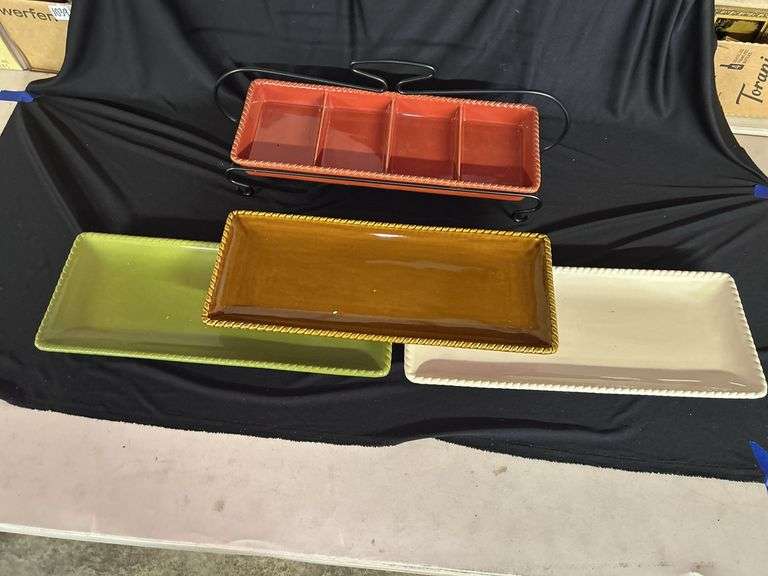 Real Home Stoneware Serving Platters with Metal Rack image