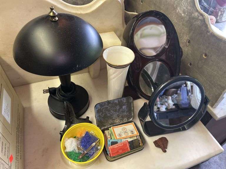 Mixed Lot: Vanity Mirrors, Lamp, and Sewing Notions image