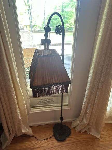 Ornate Metal Floor Lamp with Fabric Shade image
