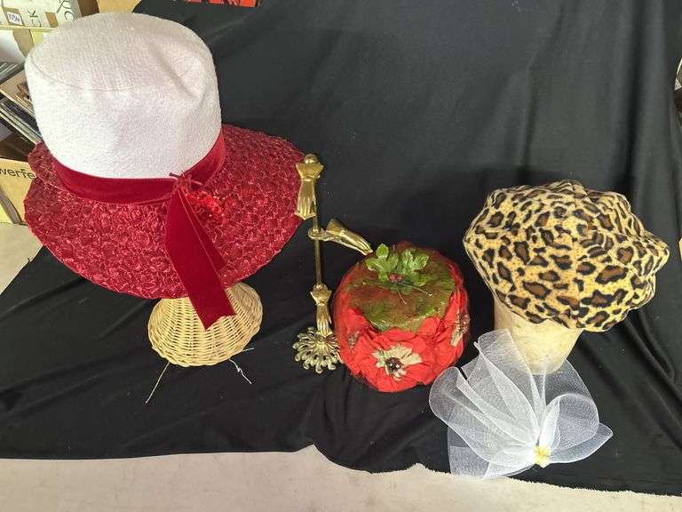 Three Decorative Ladies' Hats with Stands image