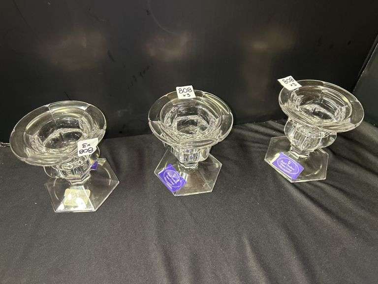 Set of 3 Royal Doulton Crystal Candlestick Holders image