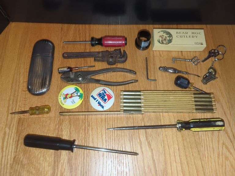 Assorted Tools, Keys, and Collectible Pins image