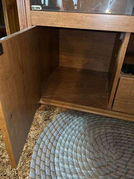 Wood Entertainment Center with Glass Shelves