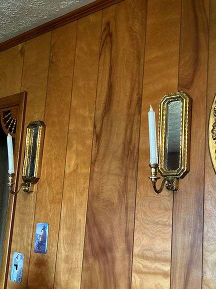 Ornate Mirror, Religious Wall Art, and Candle Holders
