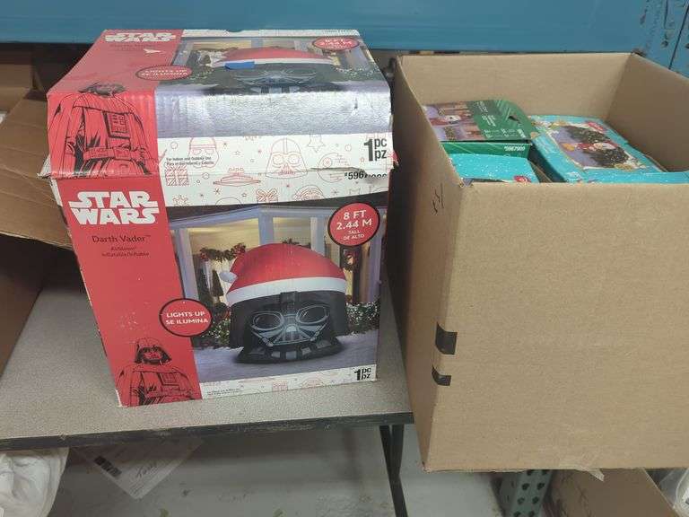 Assorted Christmas Inflatables - Star Wars Darth Vader, Disney Stitch, Donald Duck, & Holiday Living Plaid Scottie image
