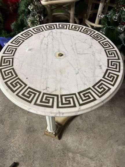 Round Marble Accent Table with Greek Key Design image