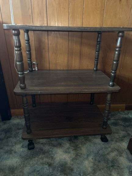 Brown Wood-Look Three Tier Rolling Cart