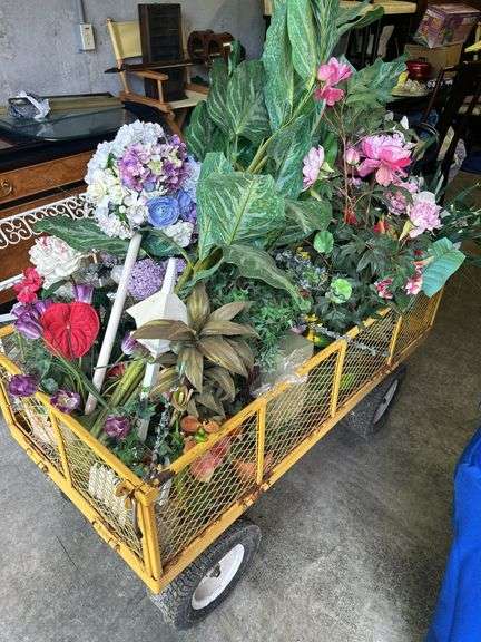 Garden Wagon Full of Assorted Artificial Plants and Flowers image