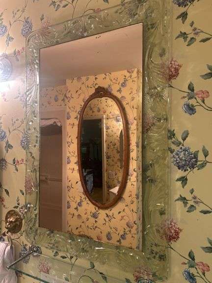 Decorative Pink Wall Mirror with Floral Design image