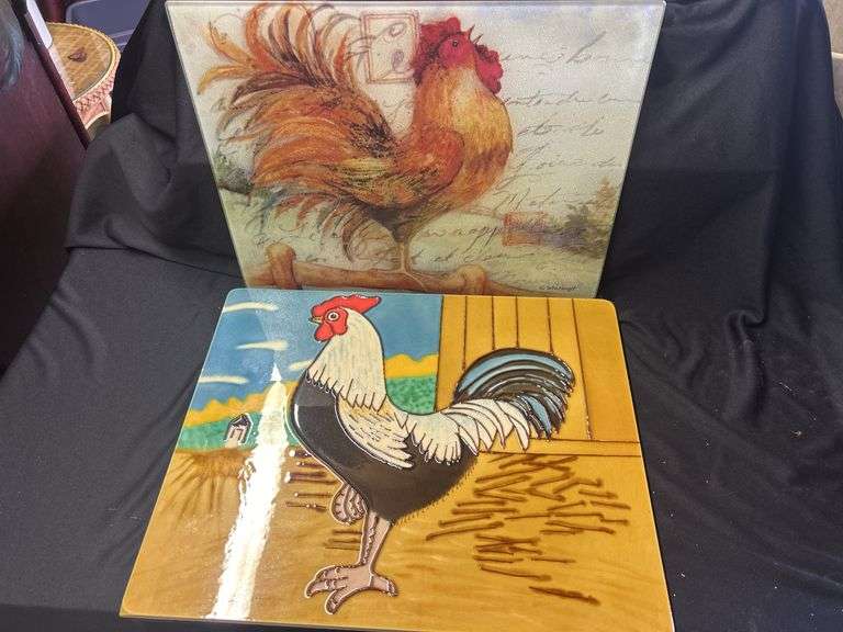 Two Decorative Rooster Theme Cutting Boards image