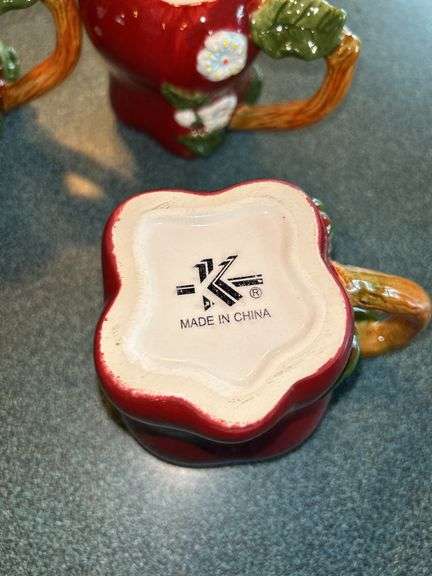 Red Apple Shaped Cookie Jar and Mugs Set