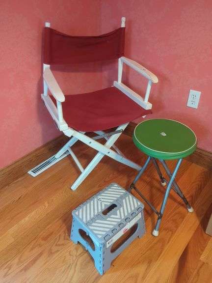 Director's Chair, Green Stool, and Folding Step Stool image