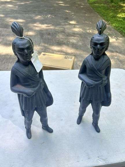 Pair of Cast Iron Native American Fireplace Andirons image