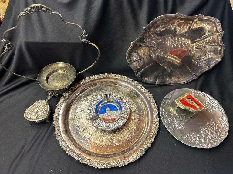 Assorted Silver Plated Serving Pieces and Decorative Items image