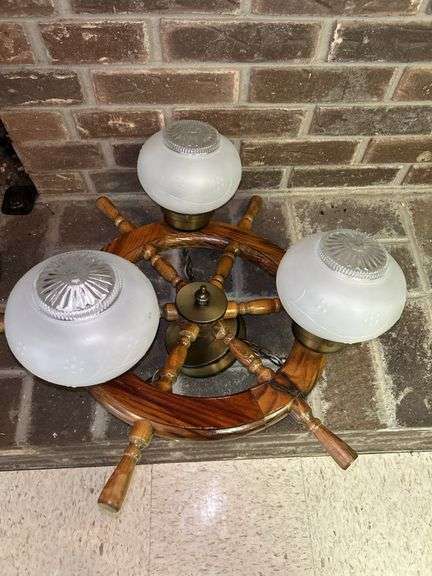 Nautical Style Ship Wheel Chandelier image