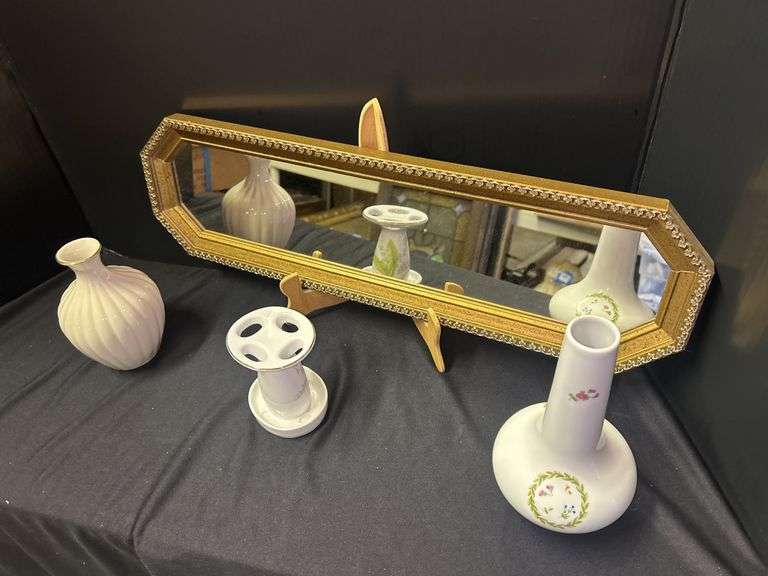 Decorative Mirror with Vases and Toothbrush Holder image