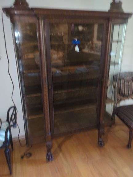 Tiger Oak Display Cabinet with Glass Sides and Claw Feet image