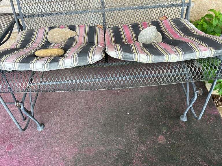 Wrought Iron Patio Bench with Side Table