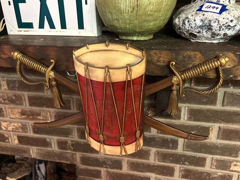Decorative Drum and Crossed Swords Wall Hanging image