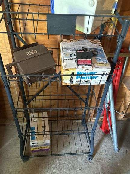 Cart with Assorted Items: Wagner Power Painter, Staple Pack, and More