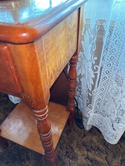Wood Side Table with Drawer and Eagle Lamp