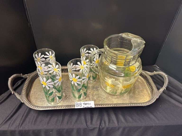 Daisy Pitcher and Tumbler Set with Silver Plated Tray image