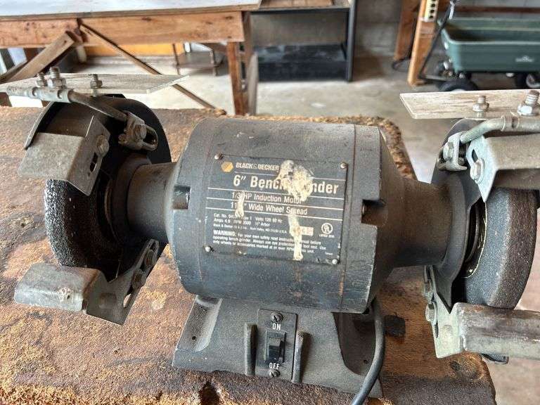 Black and Decker Bench Grinder on Wooden Workbench