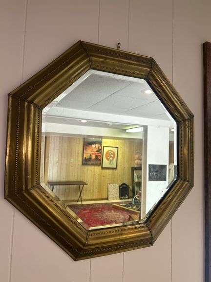 Octagonal Gold Framed Wall Mirror image