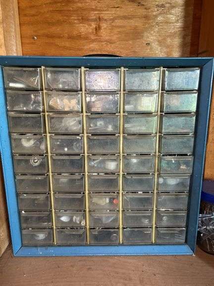 Hardware Assortment: Storage Cabinet with Drawers plus Jars & Containers of Fasteners