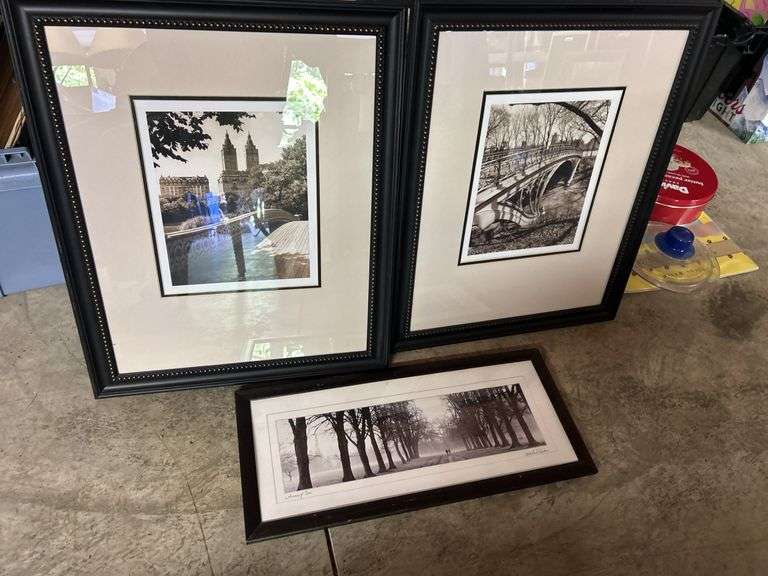 Group of Three Framed Black and White Landscape Prints image