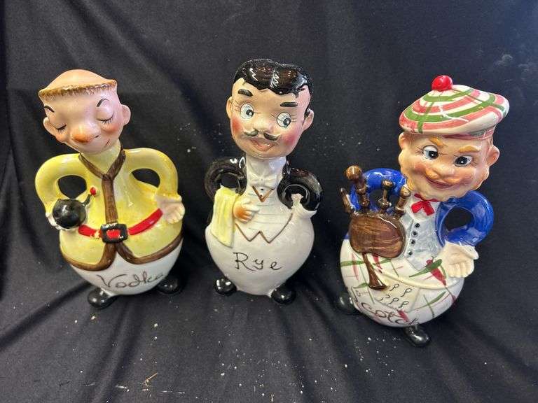 Set of 3 Liquor Decanter Bottles - Vodka, Rye, Scotch image