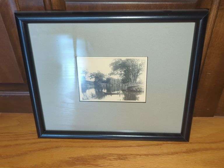 Framed Black and White Print - Canoe on the Water image
