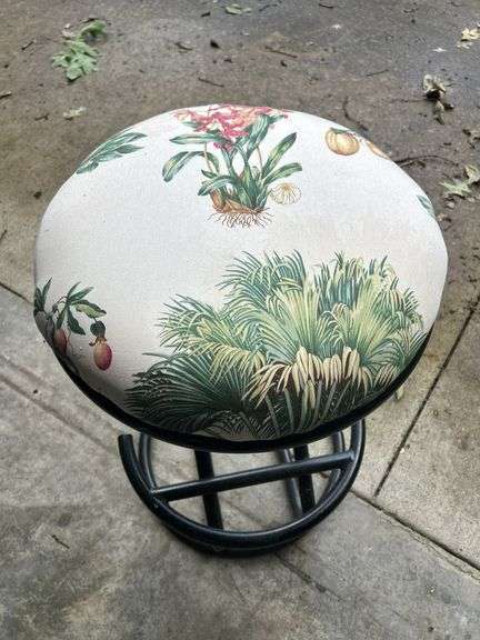 Round Swivel Bar Stool with Floral Upholstery image