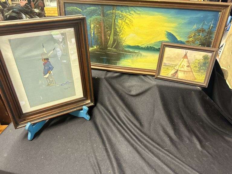 Group of Three Framed Native American Themed Art image