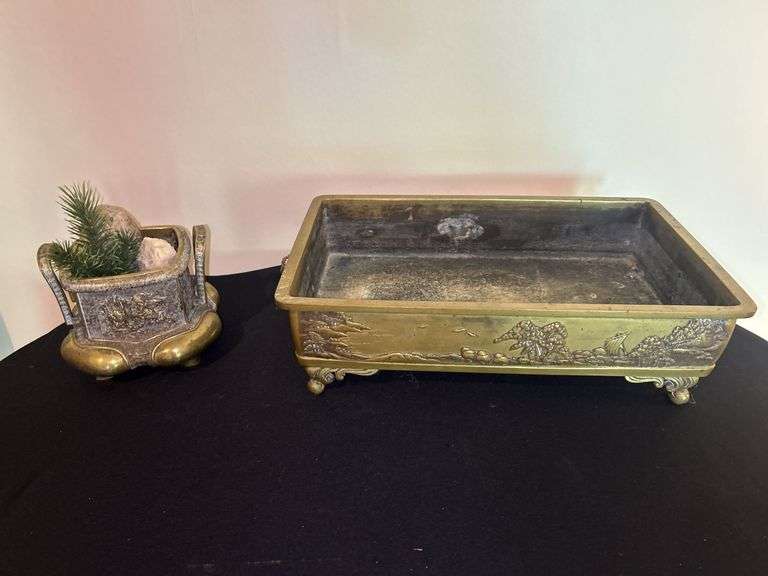 1880s Decorative Metal Planters and Scoop image