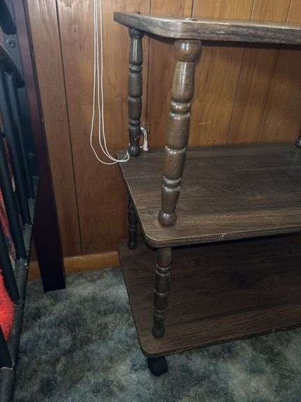 Brown Wood-Look Three Tier Rolling Cart