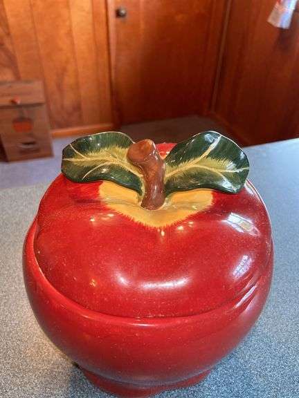 Red Apple Shaped Cookie Jar and Mugs Set