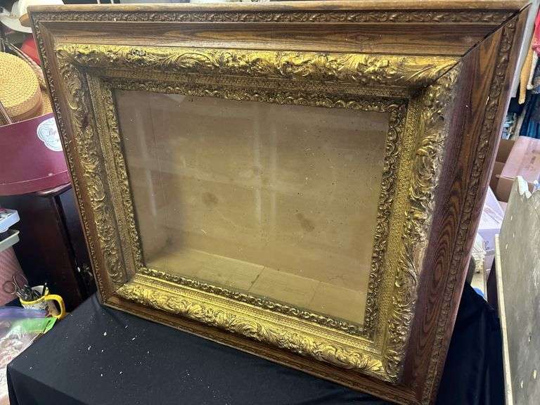 Ornate Shadow Box Display Case with Wood and Gold Tone Frame image
