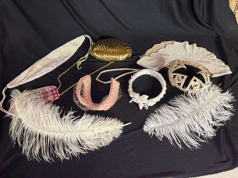 Assorted Accessories: Feather Plumes, Headbands, Purse, and Necklace image