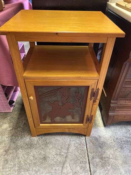 Wood End Table with Cowboy Design image