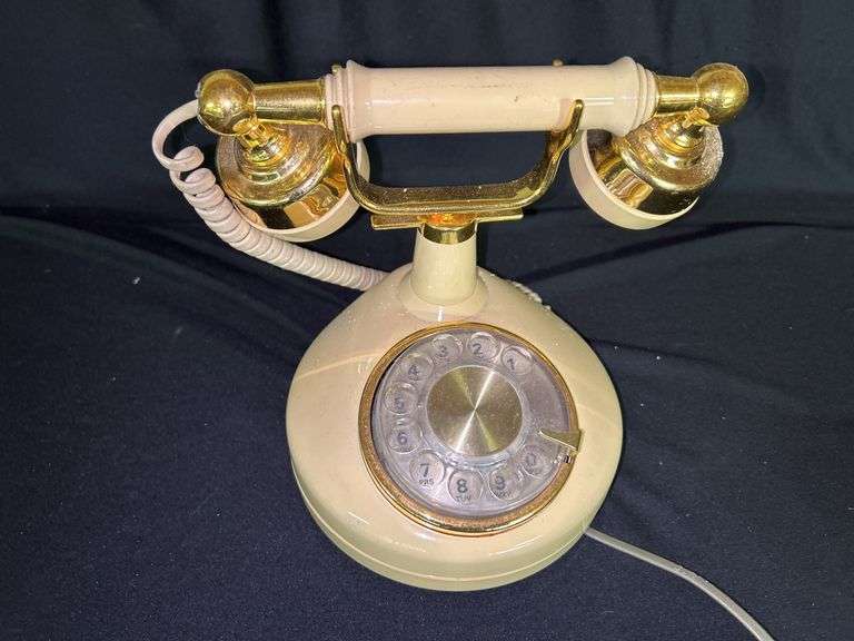 Ivory and Gold Tone Rotary Telephone image