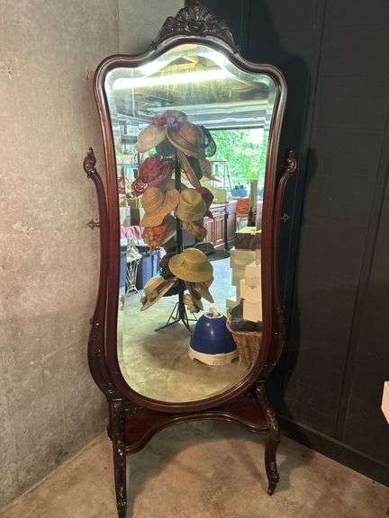 Ornate Mahogany Cheval Standing Mirror image