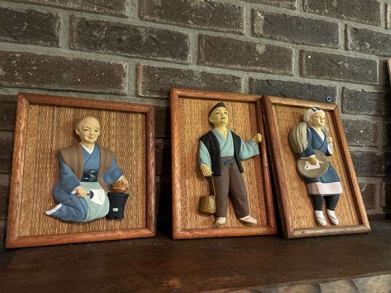 Set of Three Japanese Folk Art Wall Hangings image