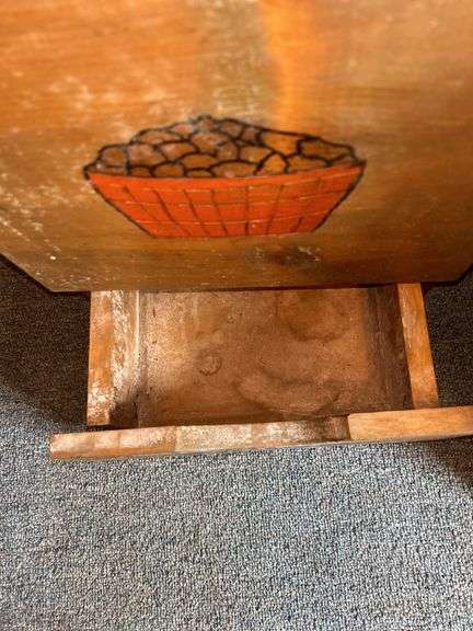 Kitchen Collection: Red Metal Chair, Potato/Onion Bin, and Framed Richard Brooks Print