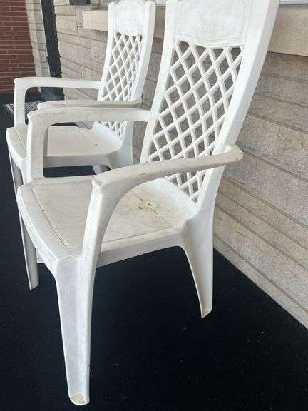 Pair of White Plastic Outdoor Armchairs