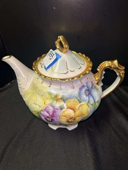 Floral Teapot with Gold Accents, Signed Harriet Adams '82 image
