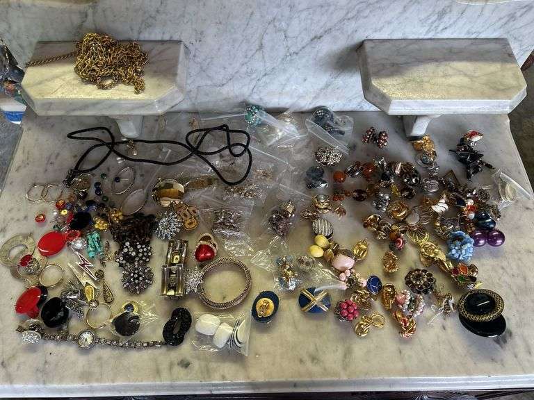 Assorted Costume Jewelry Lot - Earrings, Necklaces, Brooches and More image