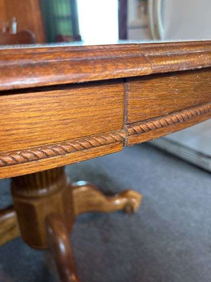 Round Oak Dining Table with Two Chairs