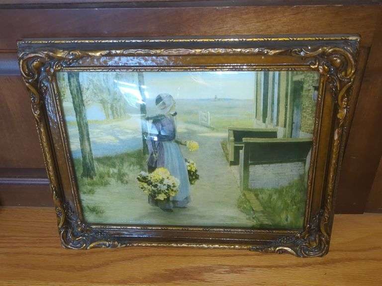 Framed Print of Woman with Flowers image