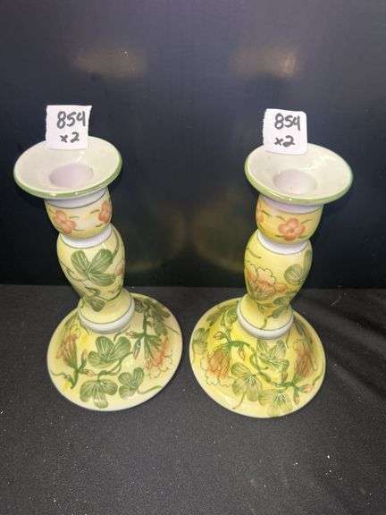 Pair of Floral Decorated Candle Holders image